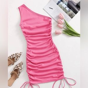 ❗️5/$25 SALE One Shoulder Ruched Gathered Ribbed Dress